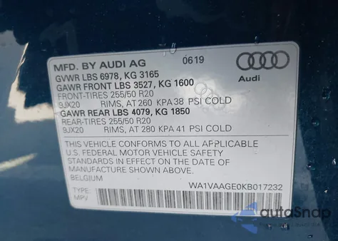 2019 Audi E-Tron Premium Plus из США, поврежденный, VIN WA1VAAGE0KB017232